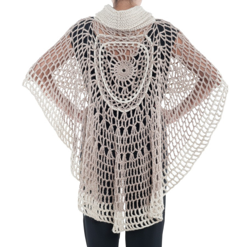 Poncho crocheté à la main en pure laine d'alpaga 